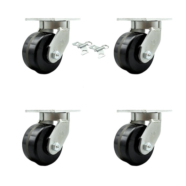 Service Caster 6'' Extra Heavy Duty Phenolic Wheel Swivel Caster Set with 2 Swivel Locks, 4PK CRAN-SCC-KP92S630-PHR-BSL-2-S-2 - main
